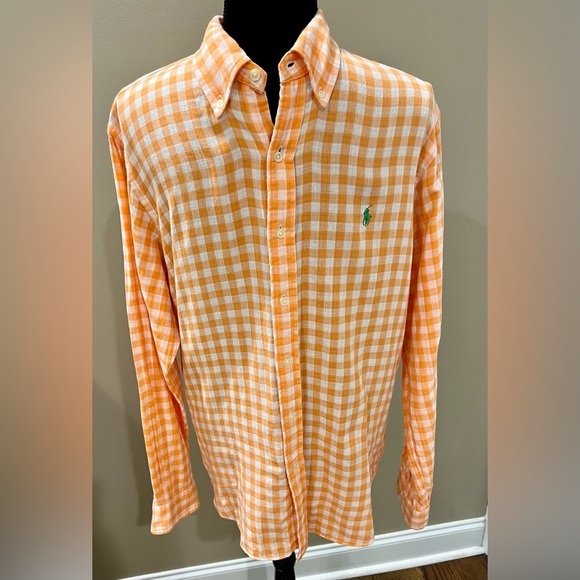 Men's POLO RALPH LAUREN Classic Fit Double Faced
Orange Gingham button up Size L - Picture 3 of 10